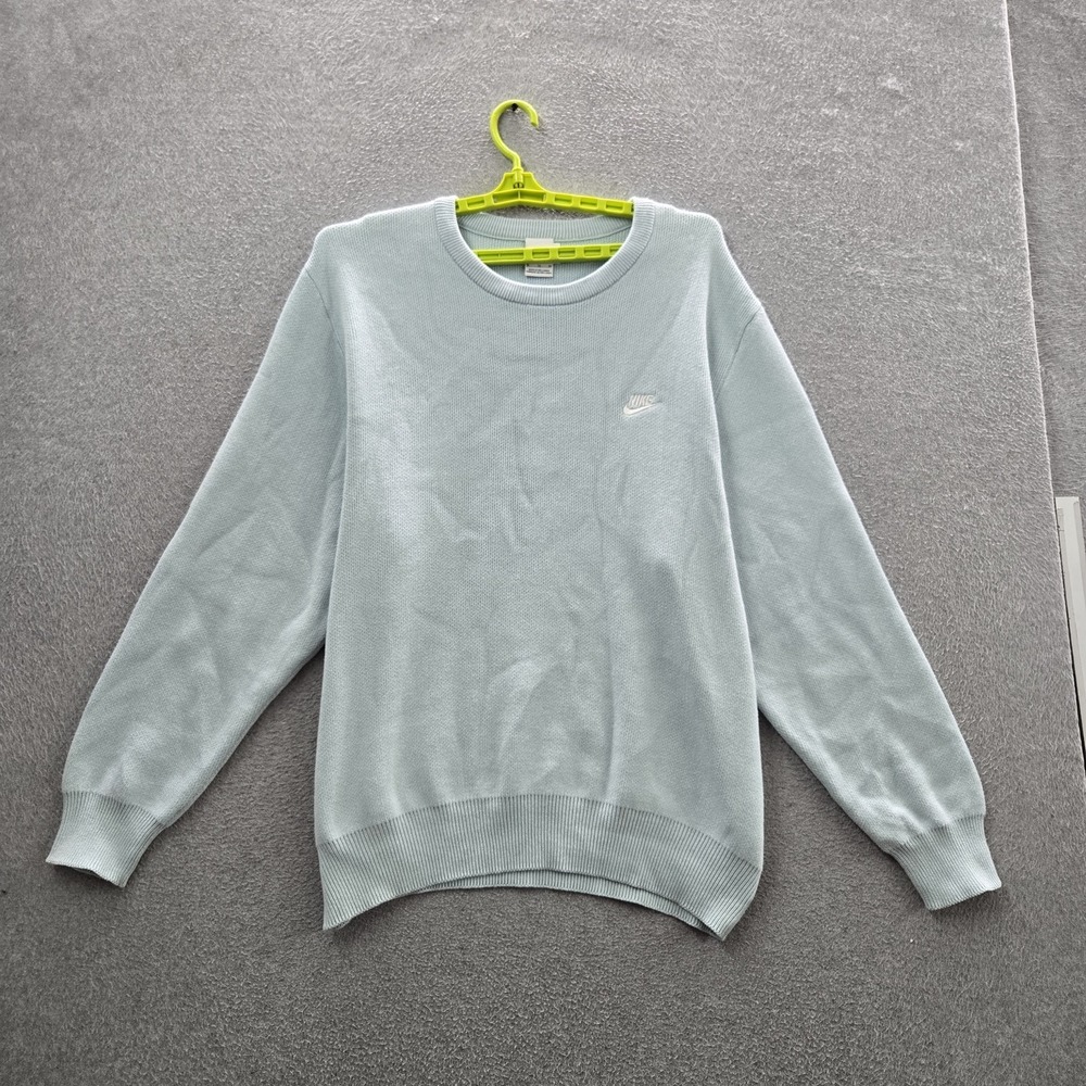 Nike Men Sweater XL Light Blue Logo Long Sleeve Knit Preppy